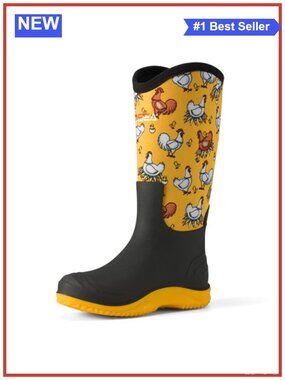 HISEA Women's Waterproof Tall Mud Rain Boots Neoprene Pull-On Garden Shoes